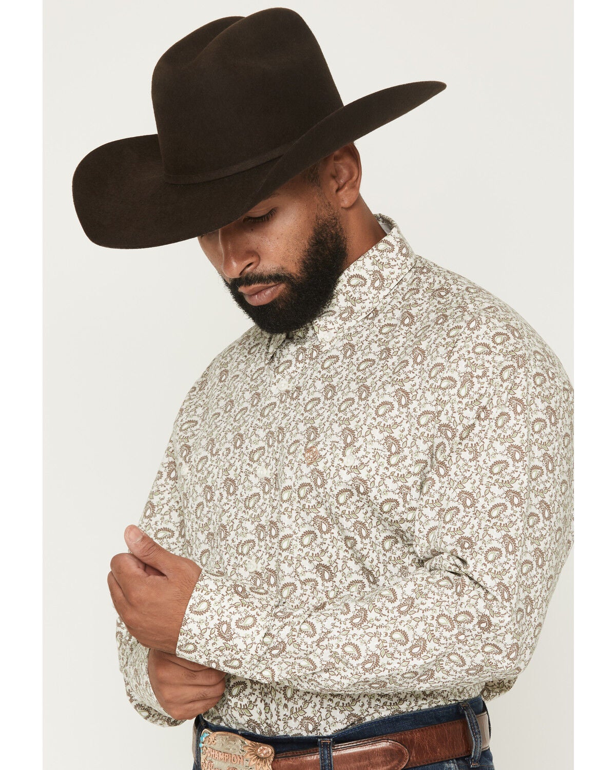 Image #2 - George Strait by Wrangler Men's Paisley Print Long Sleeve Button-Down Stretch Western Shirt - Big, Brown, hi-res