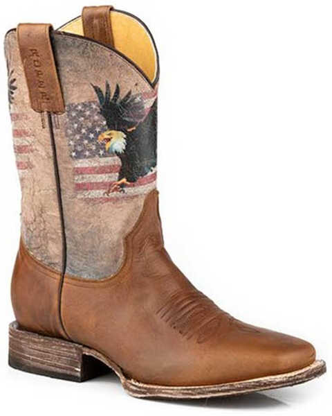 Image #1 - Roper Men's American Eagle Western Boots - Square Toe, Brown, hi-res