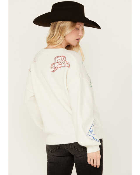 Image #4 - Blue B Women's Metallic Embroidered Western Sweater , White, hi-res