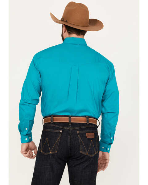 Image #4 - Roper Men's Amarillo Solid Long Sleeve Stretch Button Down Western Shirt, Teal, hi-res