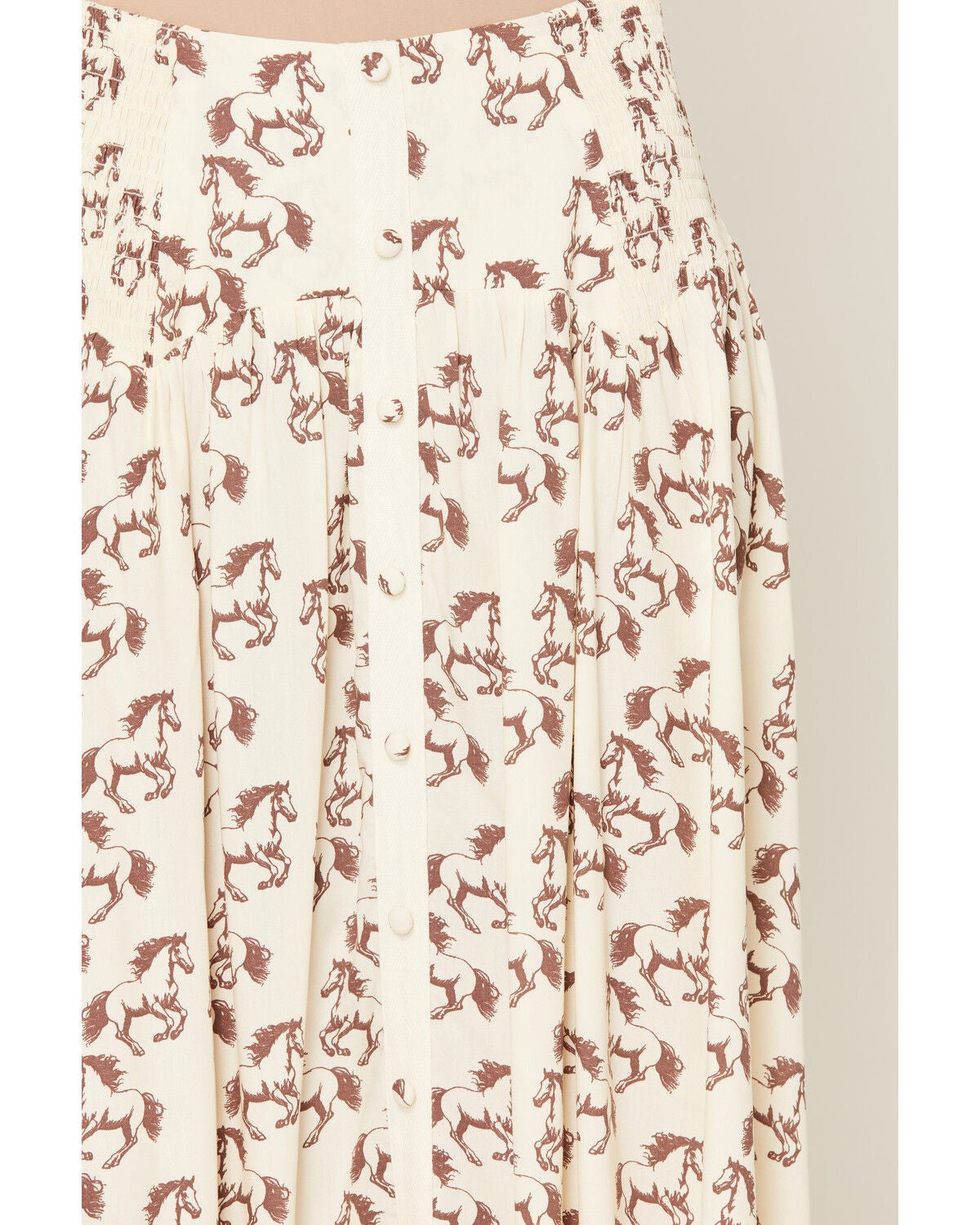 Image #2 - Rock & Roll Denim Women's Boot Barn Exclusive Horse Print Faux Button Midi Skirt, Natural, hi-res