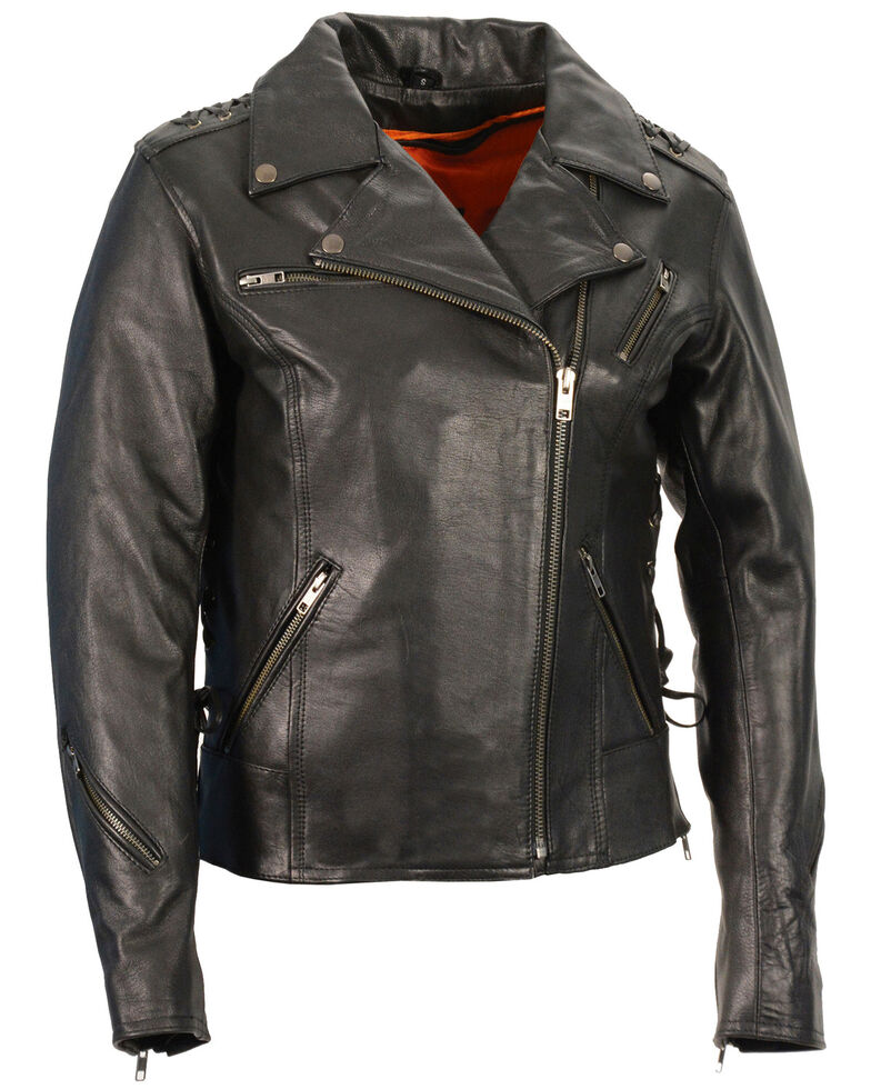 Milwaukee Leather Women's Lightweight Lace To Lace Motorcycle Jacket, Black, hi-res