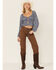 Image #4 - Wild Moss Long Sleeve Tie Front Ranched Floral Top, Blue, hi-res