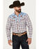 Image #1 - Roper Men's Embroidered Plaid Print Long Sleeve Pearl Snap Western Shirt, Light Blue, hi-res