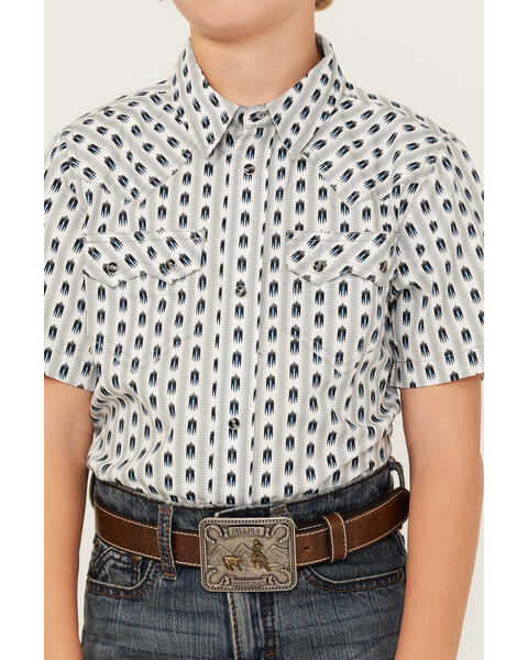 Image #3 - Cody James Boys' Printed Striped Short Sleeve Snap Western Shirt, White, hi-res