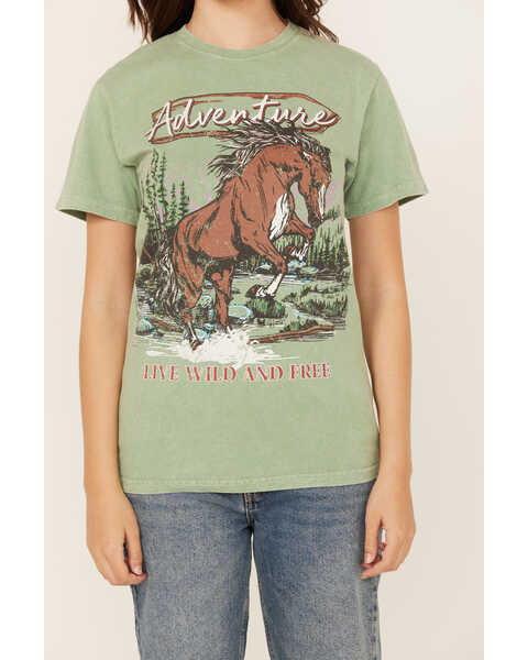 Image #3 - Youth In Revolt Women's Adventure Horse Short Sleeve Graphic Tee , Sage, hi-res