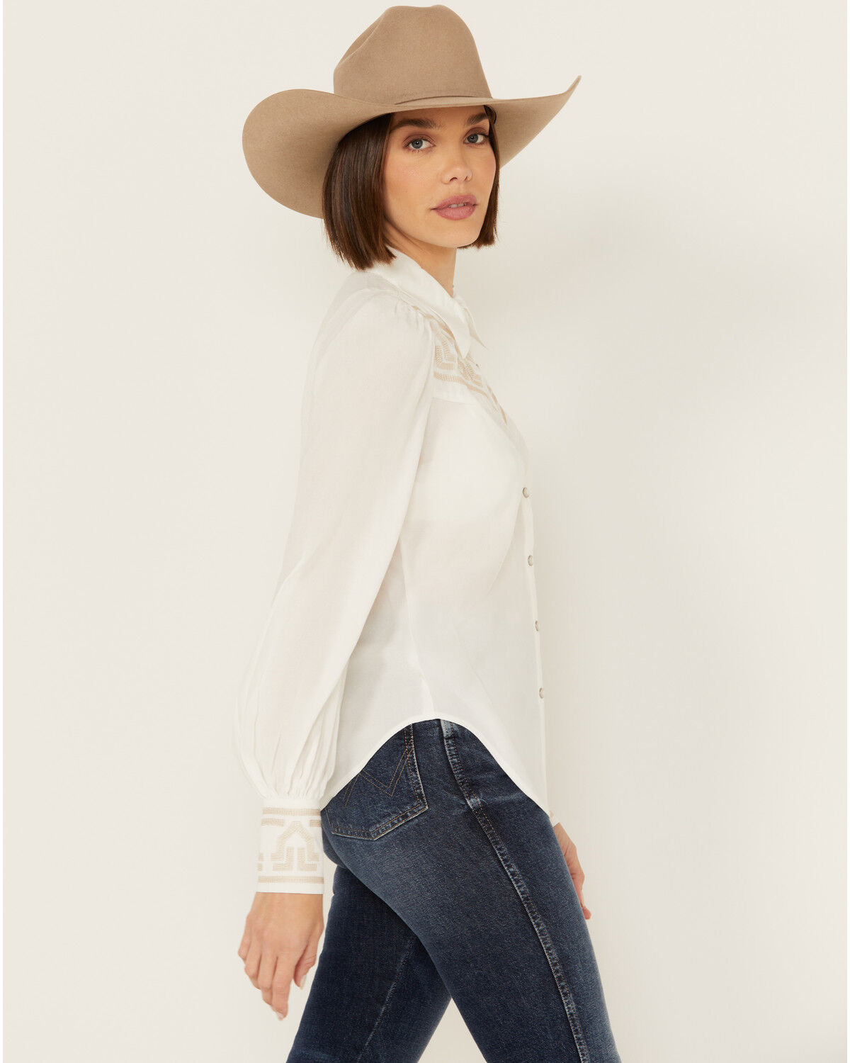 Image #3 - Shyanne Women's Embroidered Long Sleeve Pearl Snap Western Shirt, White, hi-res