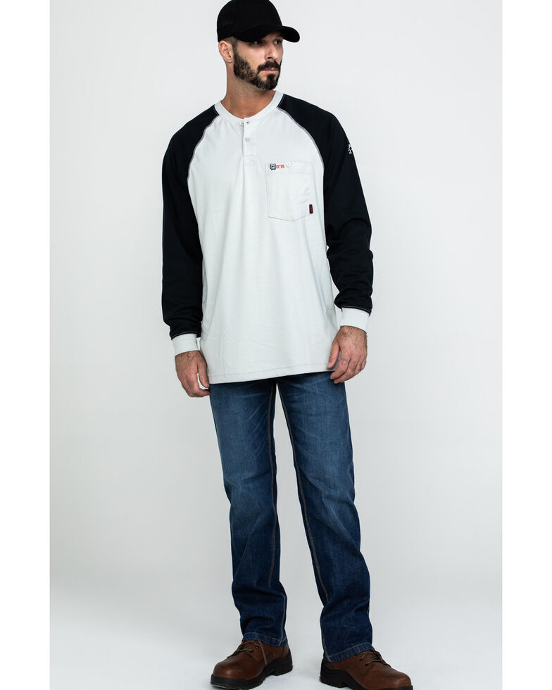 Cinch Men's FR Baseball Pocket Henley Long Sleeve Work Shirt , Grey, hi-res