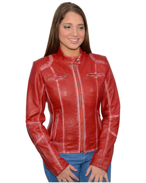 Image #1 - Milwaukee Leather Women's Sheepskin Scuba Style Moto Jacket, Red, hi-res