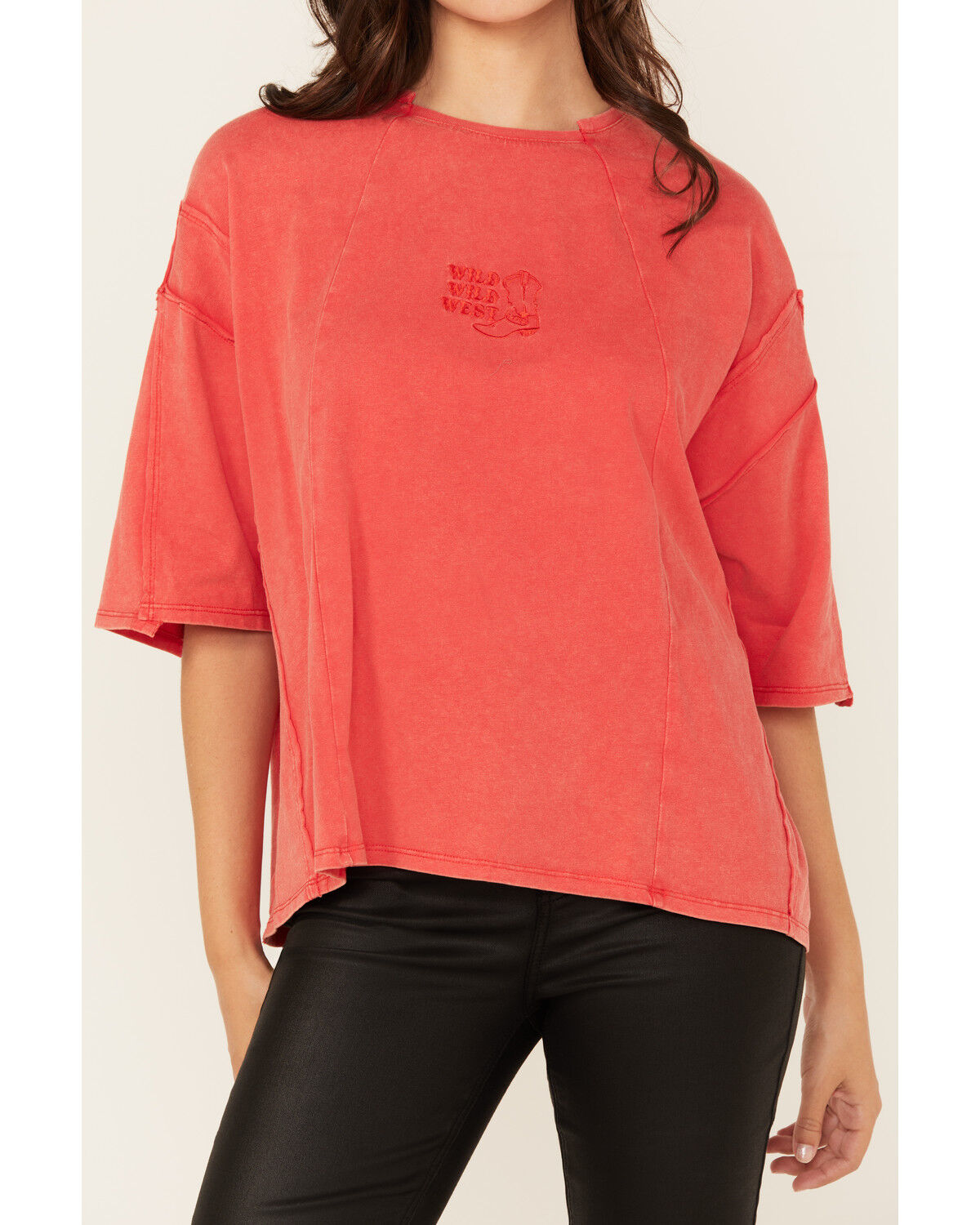 Image #3 - Blue B Women's Embroidered Short Sleeve Graphic Tee, Red, hi-res