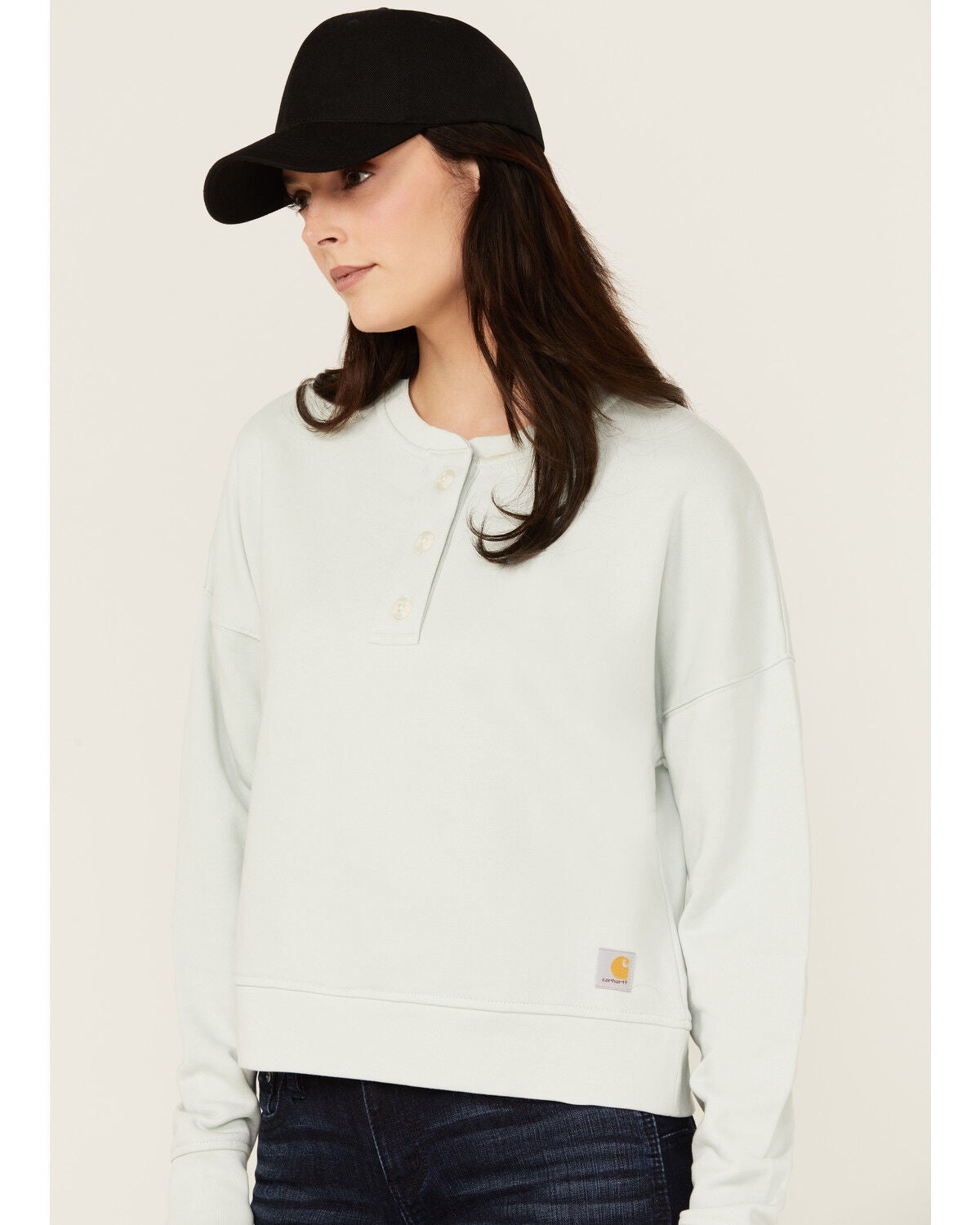 Image #2 - Carhartt Women's Loose Fit Midweight Henley Sweatshirt, Seafoam, hi-res