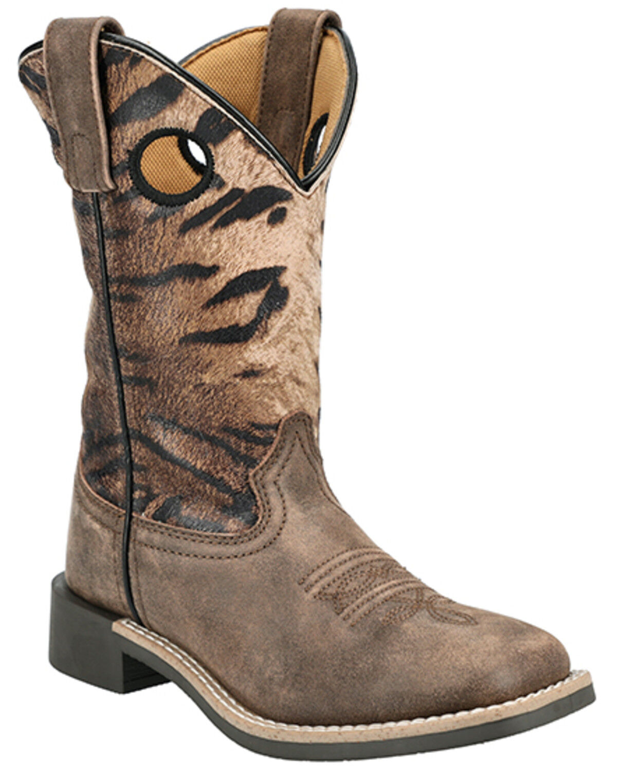 Image #1 - Smoky Mountain Little Girls' Safari Western Boots - Broad Square Toe, Brown, hi-res
