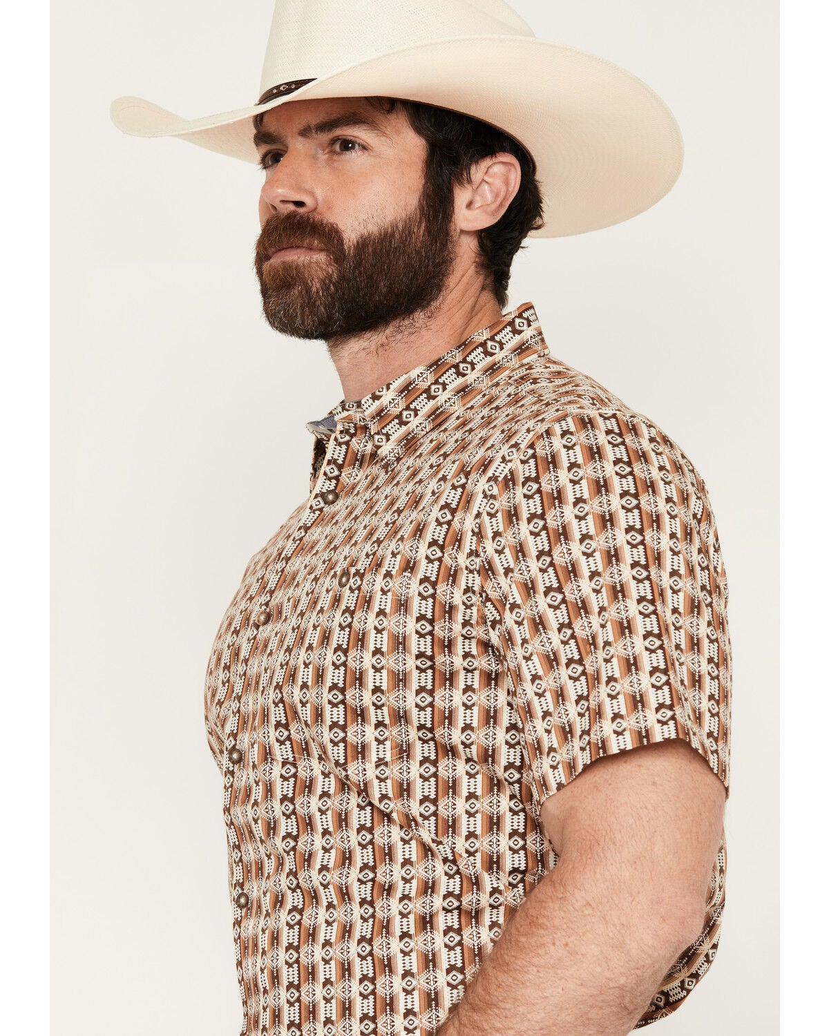 Image #2 - RANK 45&reg; Men's Buffalo Herd Geo Print Short Sleeve Button-Down Stretch Western Shirt, Brown, hi-res