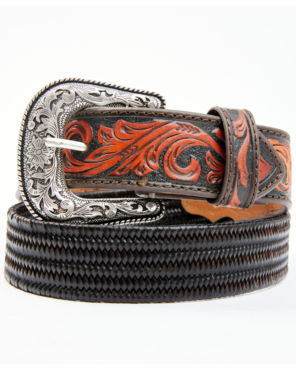 Image #1 - Cody James Men's Floral Hand Tooled Stretch Bonded Strap Western Belt, Brown, hi-res