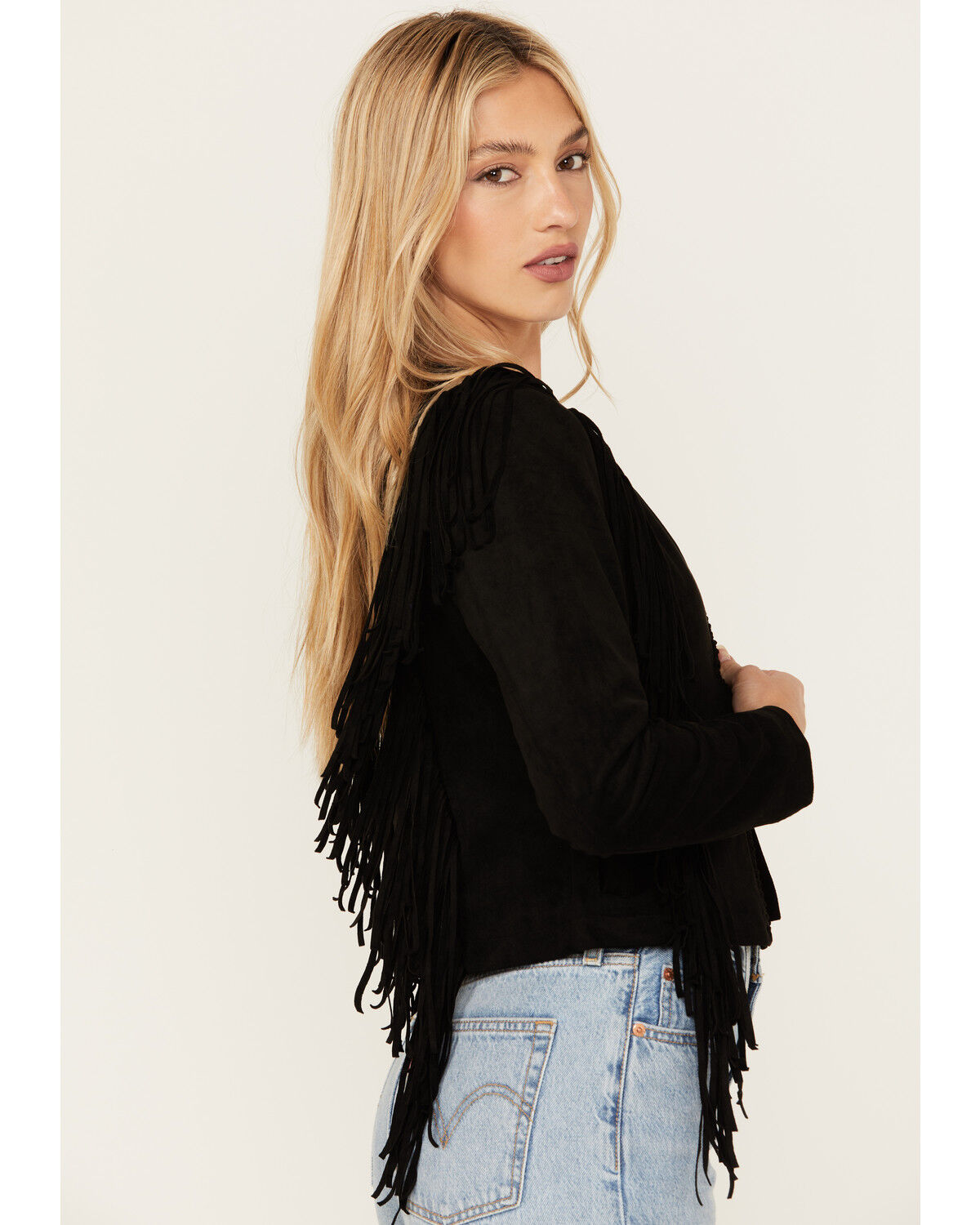 Image #2 - Shyanne Women's Faux Suede Fringe Jacket, Black, hi-res