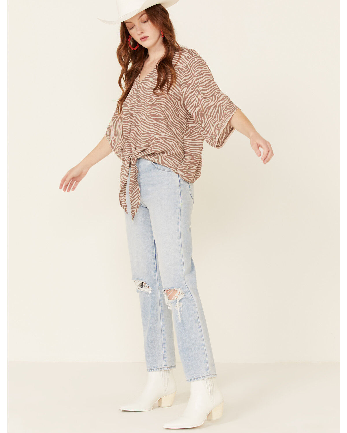 Image #2 - Ariat Women's Zebra Print Tie Front Foster Top, Multi, hi-res