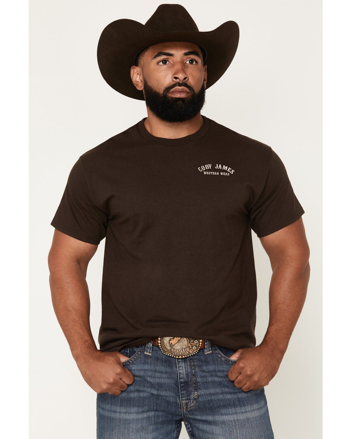 Image #1 - Cody James Men's Embroidered Text Short Sleeve Graphic T-Shirt, Dark Brown, hi-res