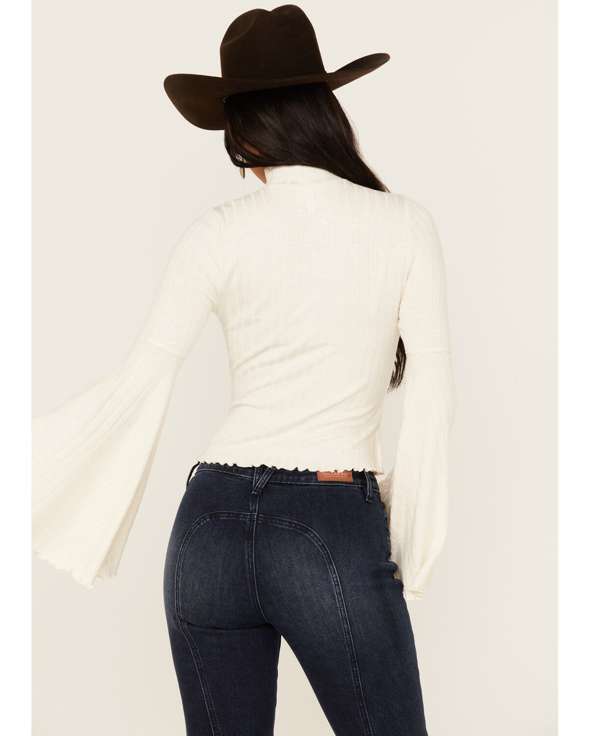 Image #4 - Shyanne Women's Rib Knit Mock Neck Bell Sleeve Top, Cream, hi-res