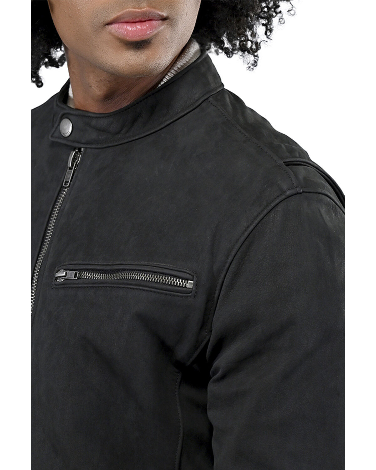 Image #2 - Frye Men's Racer Vintage Zip-Up Leather Jacket, Black, hi-res