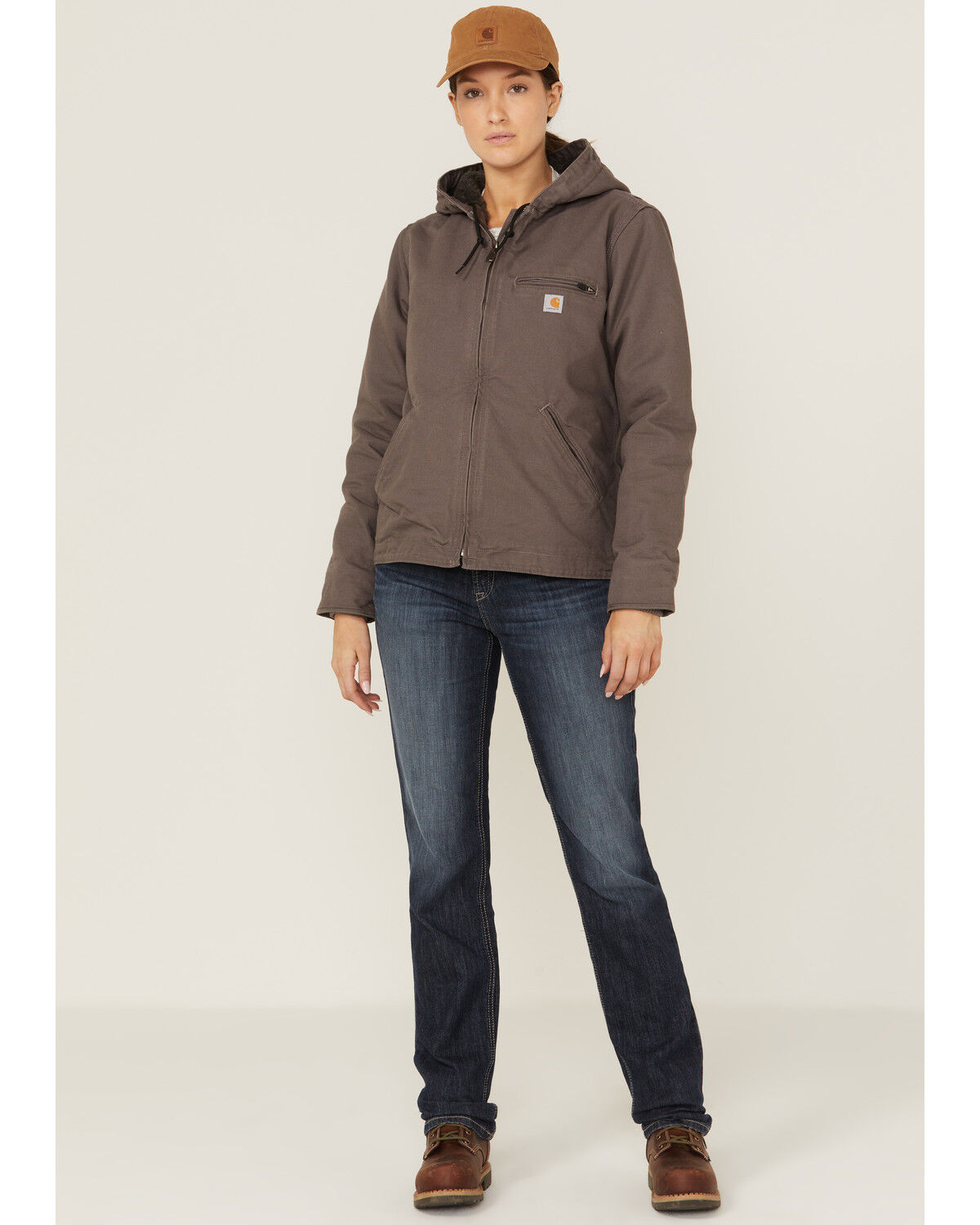 Image #2 - Carhartt Women's Taupe Washed Duck Sherpa-Lined Jacket, , hi-res