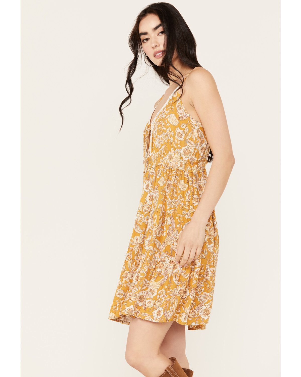 Image #2 - Wild Moss Women's Smocked Waist Cami Mini Dress, Mustard, hi-res