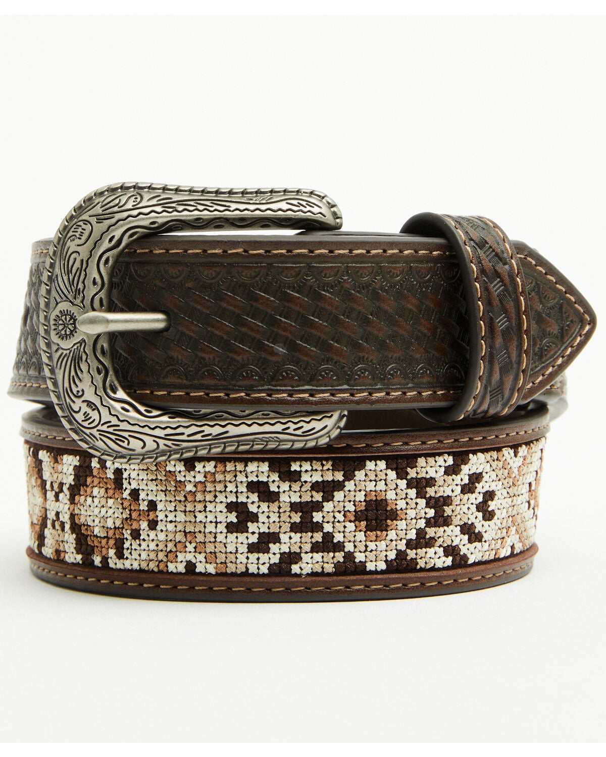 Cody James Boys' Tucker Southwestern Faux Leather Belt, Black, hi-res