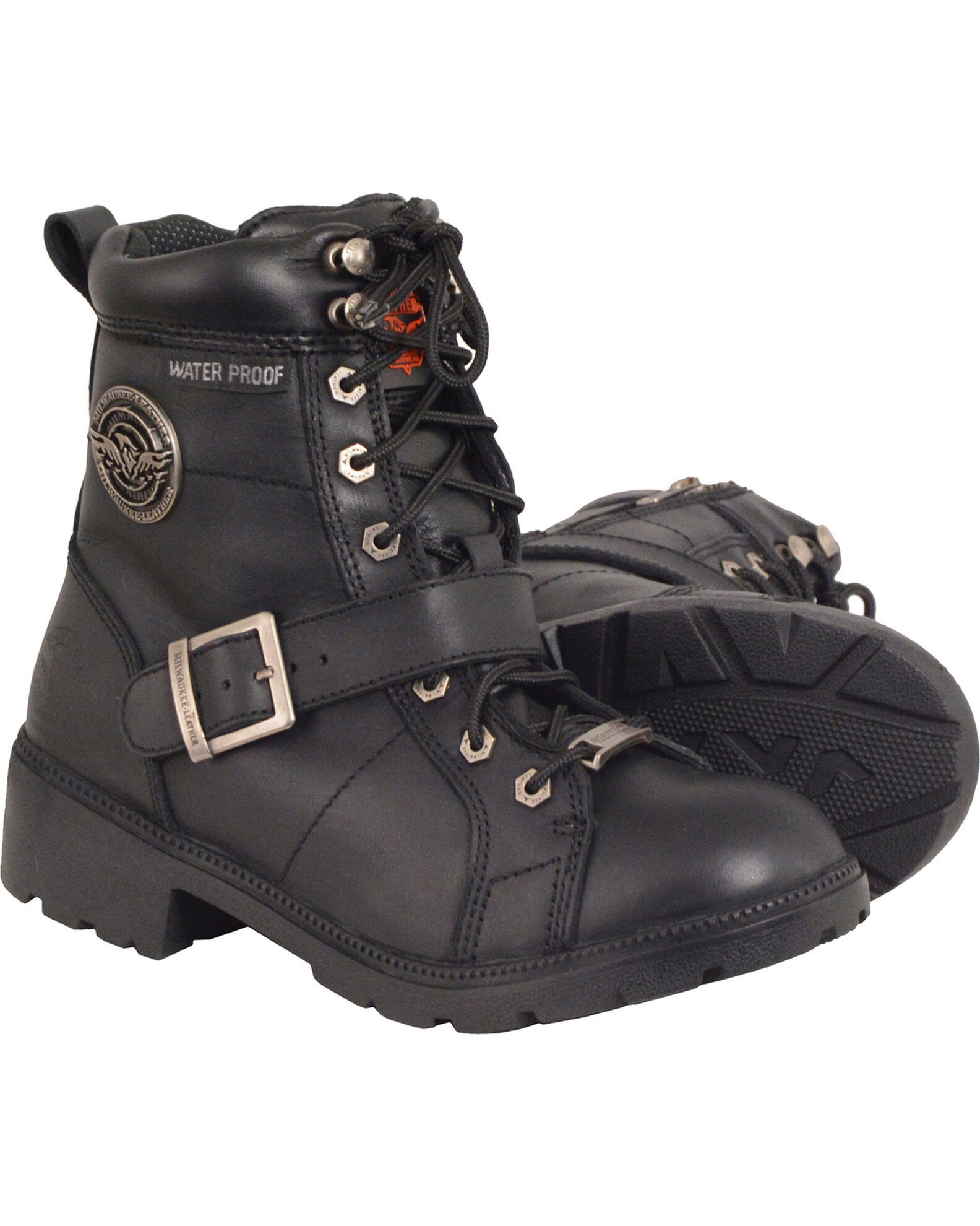 Milwaukee Leather Women s Waterproof Side Buckle Boots Round Toe
