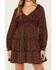 Image #3 - Yura Women's Floral Print Long Sleeve Mini Dress, Brown, hi-res