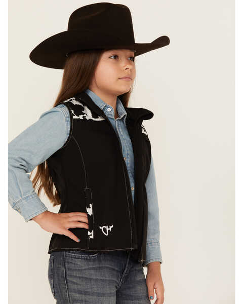 Image #2 - Cowgirl Hardware Girls' Cow Print Yoke Poly Shell Vest, Black, hi-res