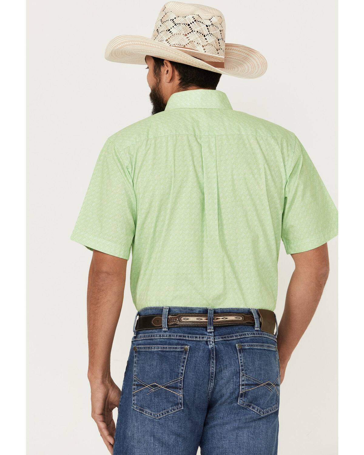 Image #4 - Panhandle Select Men's Geo Print Short Sleeve Button-Down Western Shirt, Light Green, hi-res