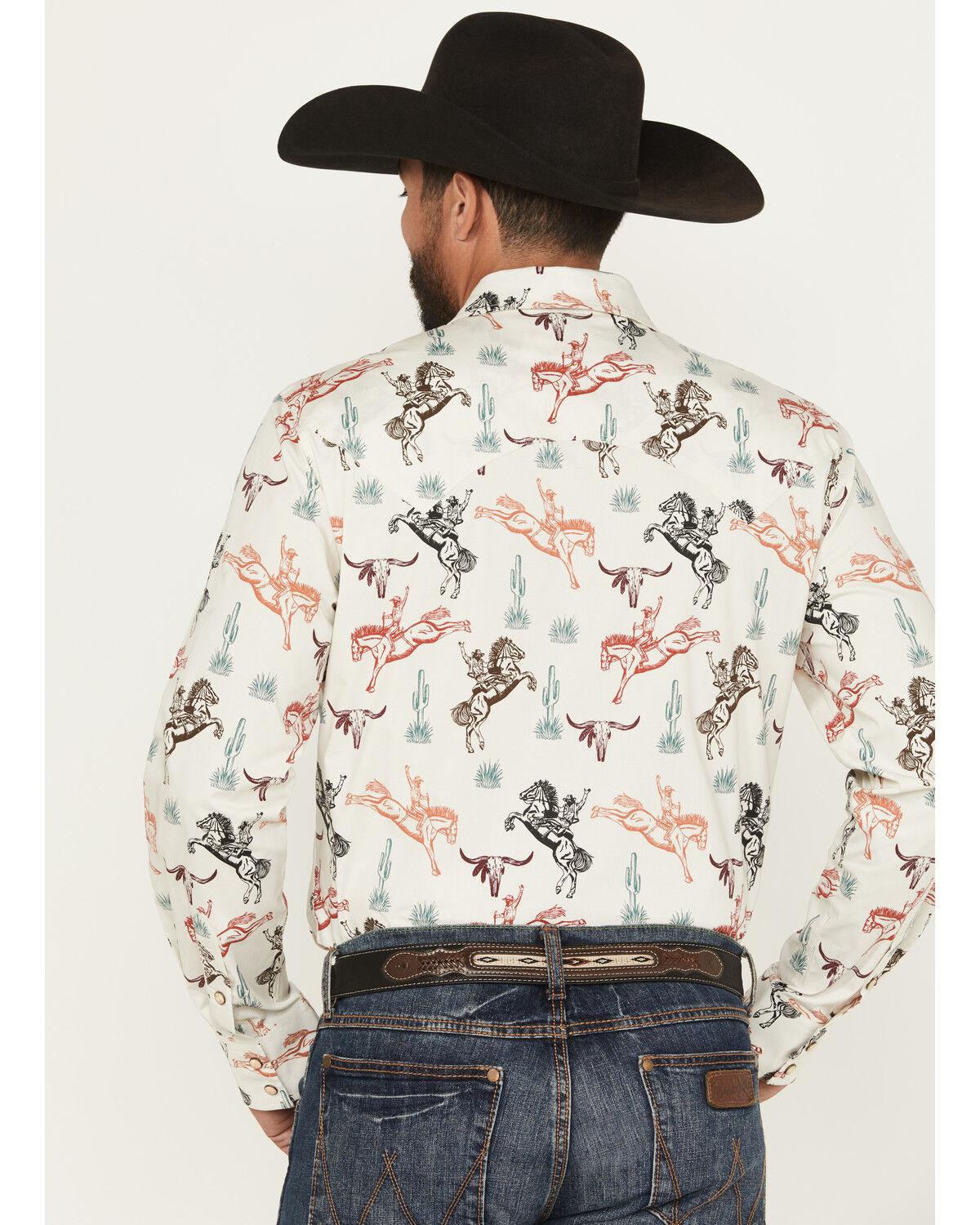 Image #4 - Rock & Roll Denim Men's Bronc Long Sleeve Snap Stretch Western Shirt, Natural, hi-res