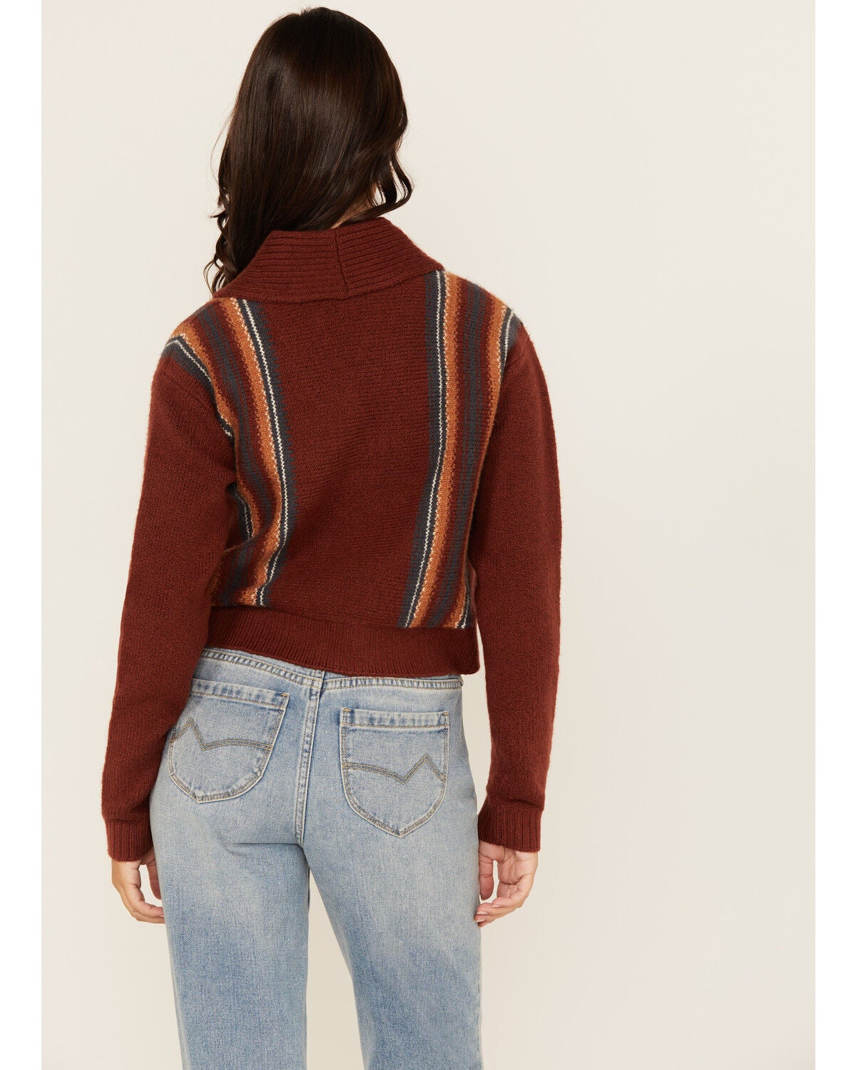 Image #4 - Cleo + Wolf Women's Collette Striped Print Long Sleeve Sweater, Brandy Brown, hi-res