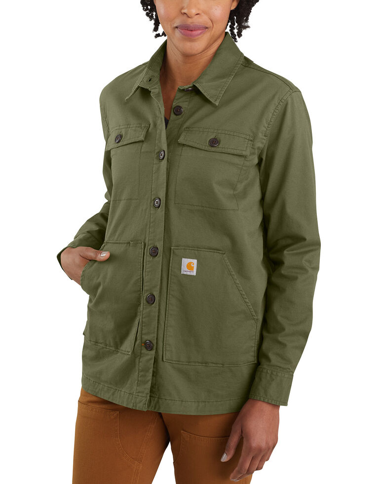 Carhartt Women's Midweight Twill Jersey-Lined Long Sleeve Shirt Jacket , Olive, hi-res