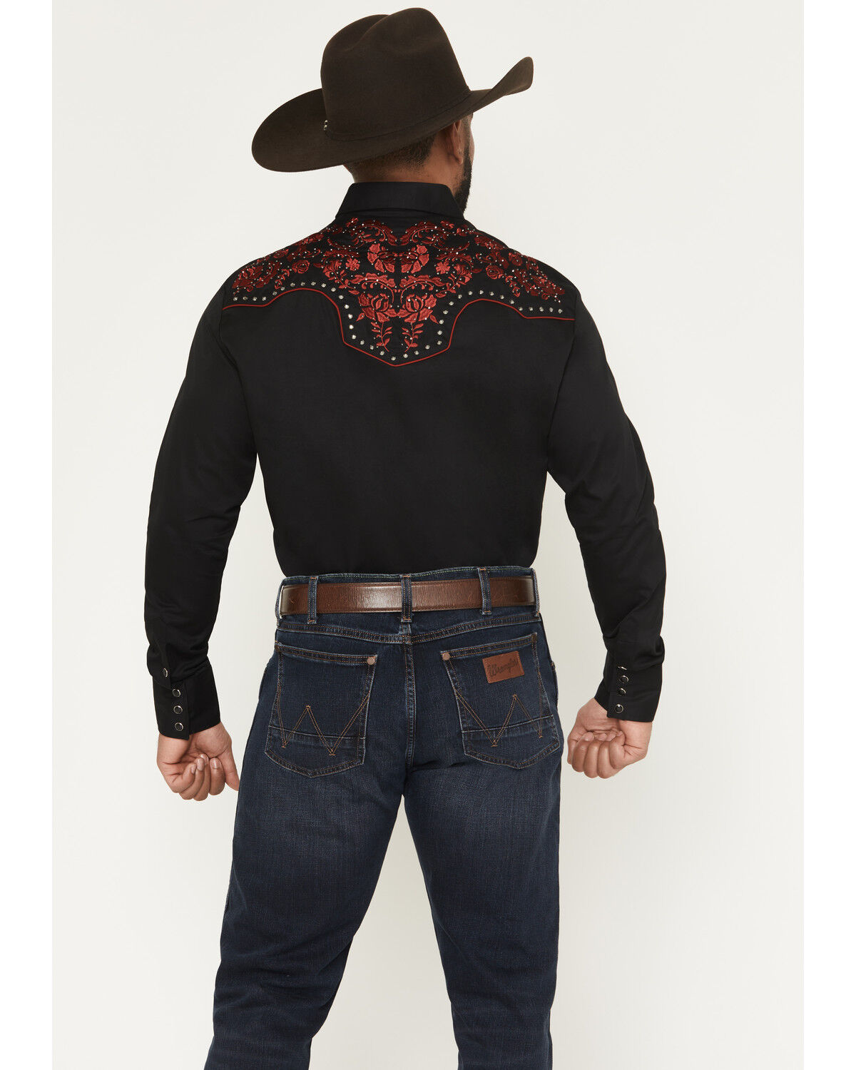 Image #4 - Rodeo Clothing Men's Embroidered Embellished Long Sleeve Snap Western Shirt, Black, hi-res