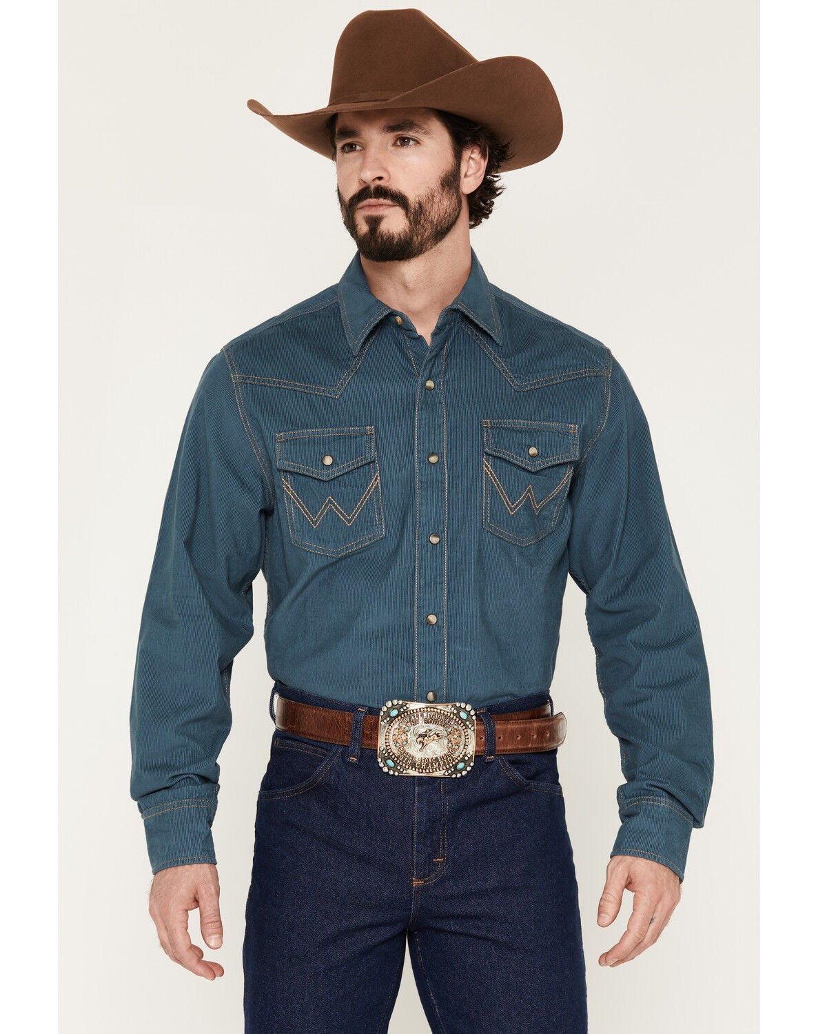 Wrangler Retro Men's Corduroy Solid Long Sleeve Snap Western Shirt - Tall, Indigo, hi-res