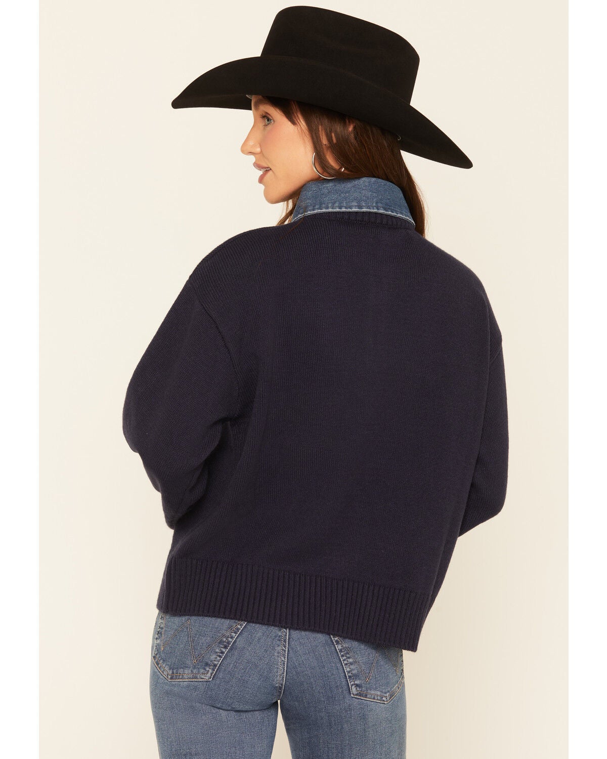 Image #4 - Revel Women's Denim Collar Sweater, Navy, hi-res
