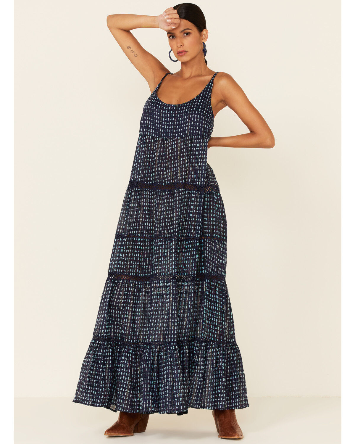 Image #1 - Free People Women's Midnight Dance Print Sleeveless Maxi Dress, Navy, hi-res