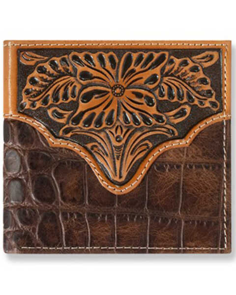 Image #1 - Ariat Men's Bi-Fold Croc Floral Embossed Wallet , Brown, hi-res
