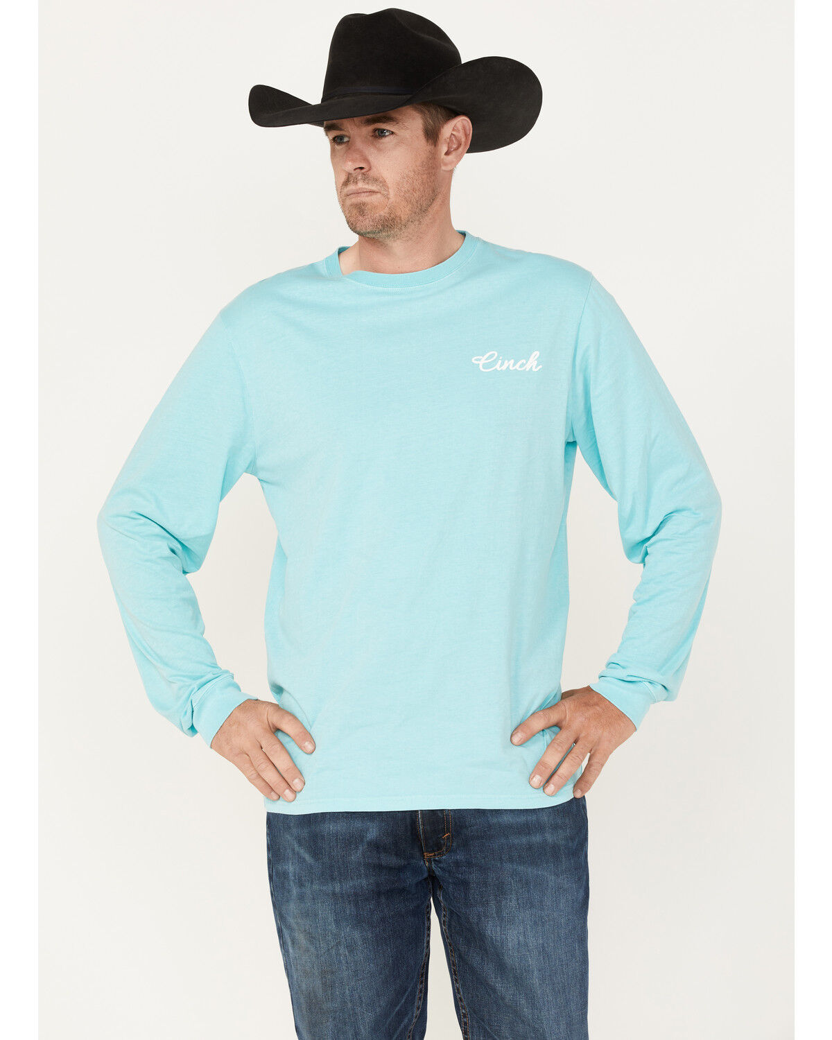 Image #1 - Cinch Men's Lead Don't Follow Logo Graphic Long Sleeve T-Shirt, Light Blue, hi-res