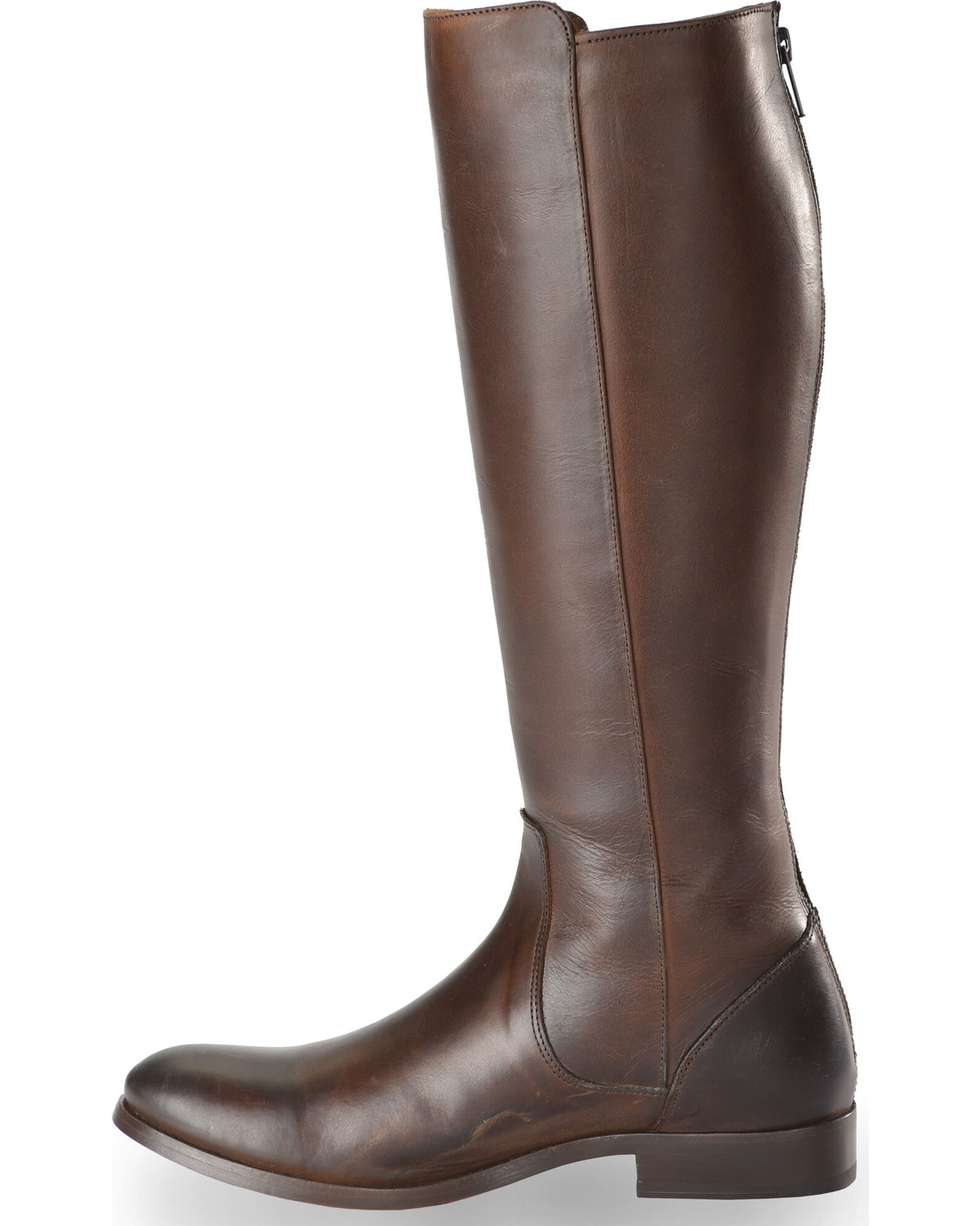 Frye Women s Chocolate Melissa Stud Back Zip Boots Round Toe Sheplers