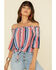 Image #1 - Rock & Roll Denim Women's Americana Stripe Off Shoulder Crop Top, , hi-res