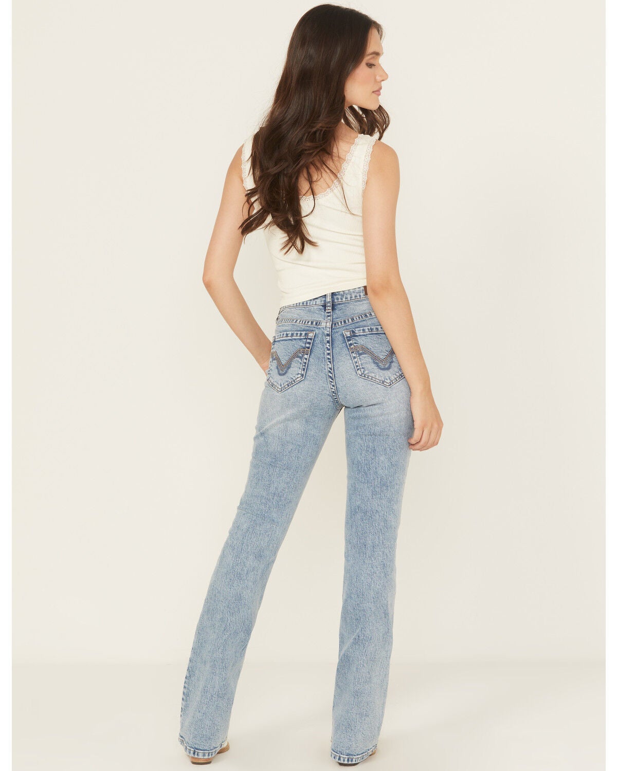 Rock & Roll Denim Women's Medium Wash Mid Rise Distressed Bootcut Stretch Denim Jeans, Medium Wash, hi-res