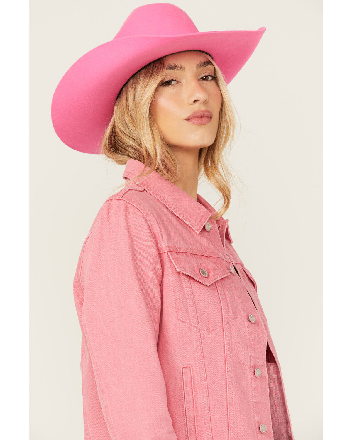 Image #3 - Grace in LA Women's Let's Go Girls Denim Jacket, Pink, hi-res