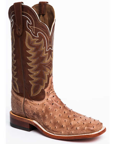 Tony Lama Men's San Saba Vintage Full Quill Ostrich Western Boots - Broad Square Toe, Chocolate, hi-res