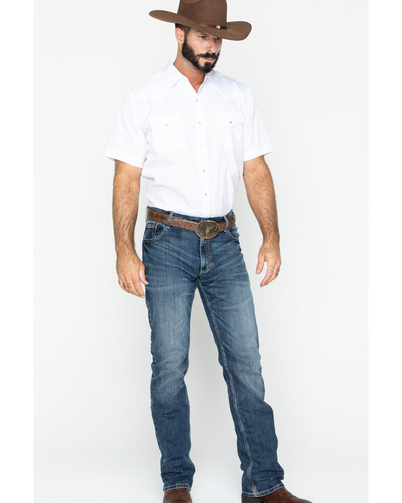Ely Walker Men's Tonal Dobby Striped Short Sleeve Western Shirt, White, hi-res