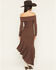 Image #4 - Shyanne Women's Rib Knit Off The Shoulder Long Sleeve Asymmetrical Dress, Brown, hi-res