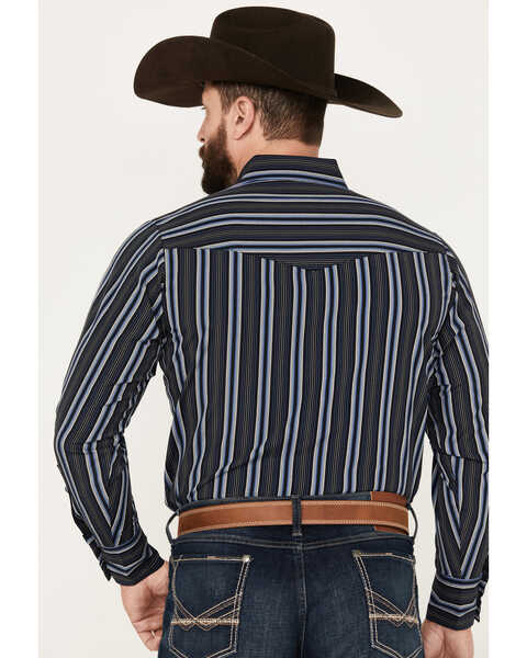 Image #4 - Ely Walker Men's Striped Long Sleeve Pearl Snap Western Shirt, Black, hi-res
