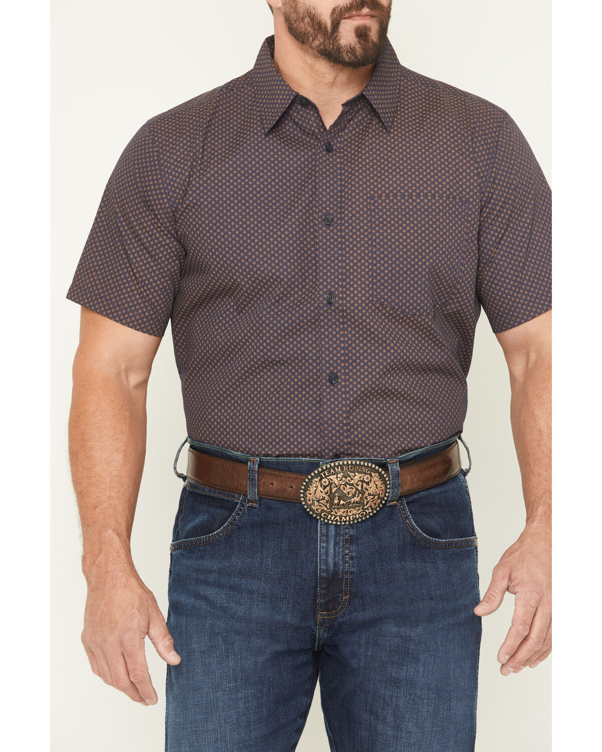 Image #3 - Gibson Trading Co Men's Polka Micro Geo Print Short Sleeve Button-Down Stretch Western Shirt, Navy, hi-res