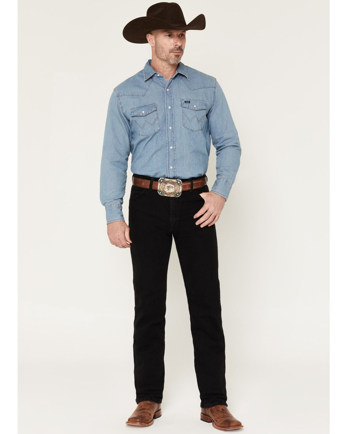 Wrangler Men's Cowboy Cut Straight Active Flex Stretch Denim Jeans, Black, hi-res