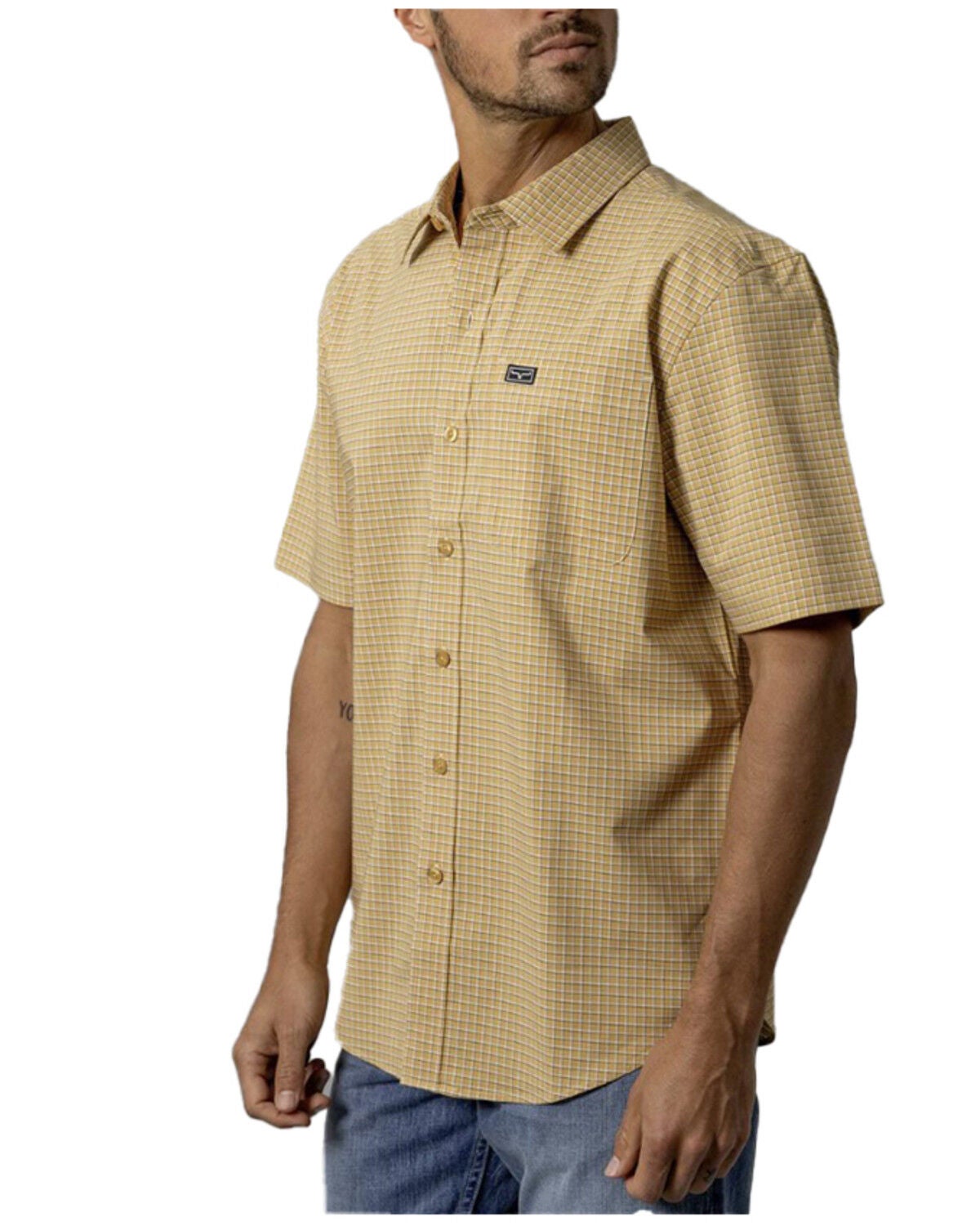 Image #3 - Kimes Ranch Men's MC Cooper Plaid Print Short Sleeve Button-Down Stretch Performance Shirt, Gold, hi-res